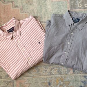 Men’s XL Set of Ralph Lauren Pink Striped & Gray Houndstooth Button-Down Shirts